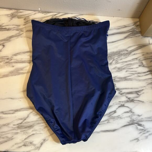 MIRACLESUIT Strapless Bathing Suit Swimsuit Tummy Control Navy Striped One Piece - Picture 4 of 6